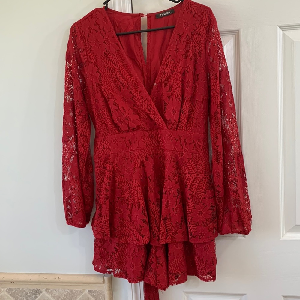 Red lace romper